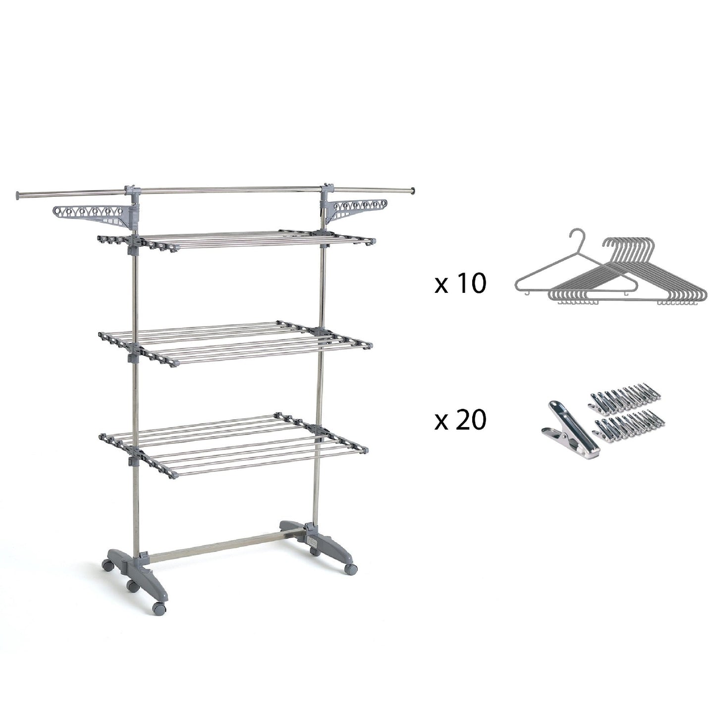 Séchoir à linge étendoir multifonction 25M EXTRA 3 niveaux Gris et Inox - REDDECO.com