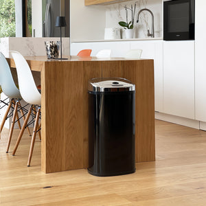 Automatischer Kücheneimer 42L LARGO Glänzend schwarz in Edelstahl mit Umreifung