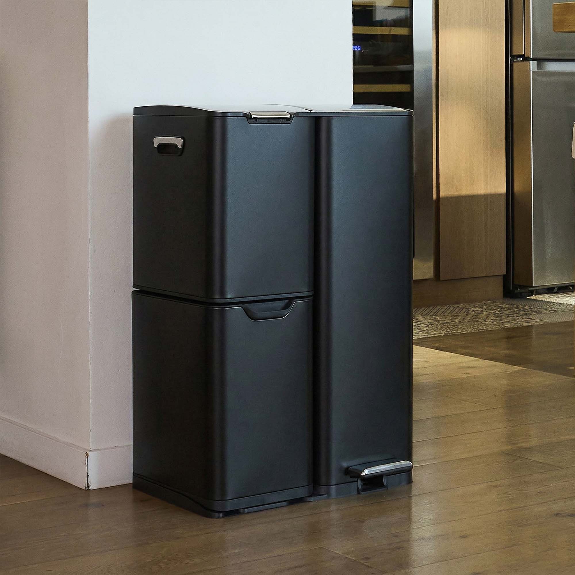 HAJA 60L Matte Black 3-Compartment Pedal Bin – Kitchen Move