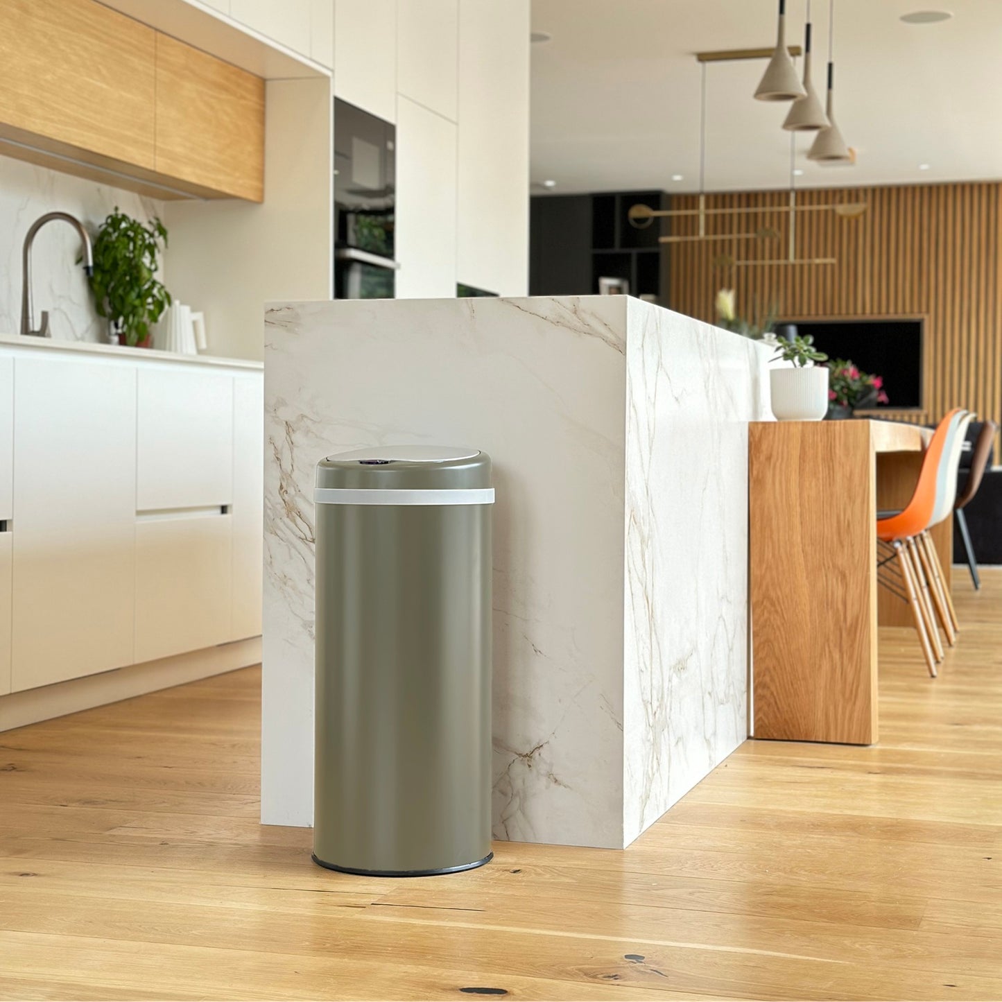 Automatic kitchen bin 42L SOHO Taupe matte in stainless steel with strapping