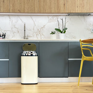 Automatischer Kücheneimer 42L LARGO Crème glänzend in Edelstahl mit Umreifung