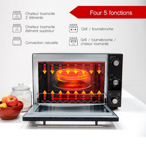 Four multifonction 48L chaleur tournante tournebroche grill 1800W ARIZONA noir 5 programmes de cuisson avec minuterie et accessoires - REDDECO.com